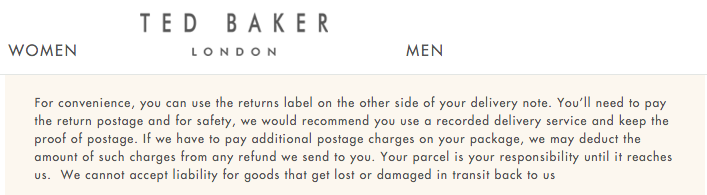 Ted Baker Returns Policy