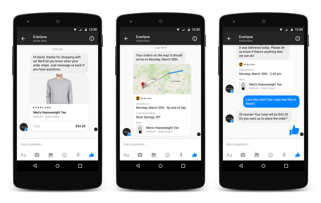 Everlane instant messaging testing on Facebook's M for Business Marvellous agency