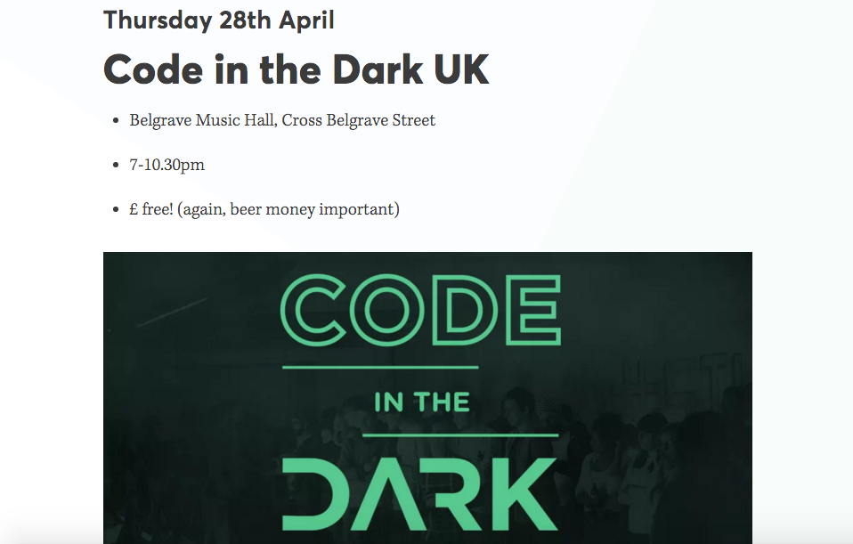 Code in the Dark UK | Headings | Hrefs | Marvellous Digital Agency