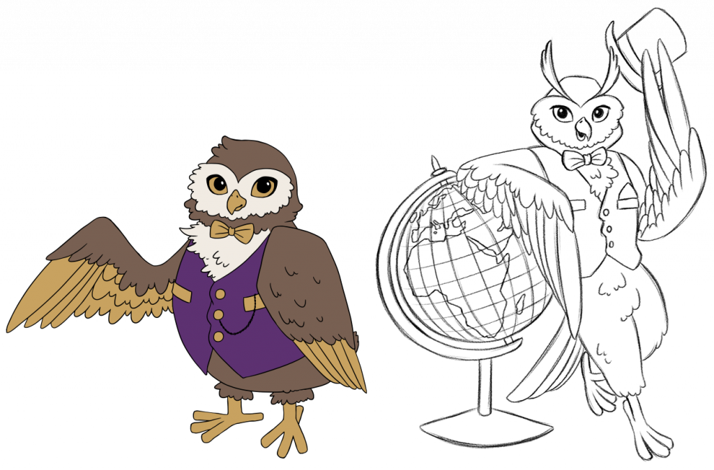 Vector and sketch illustratiuons of owl character for Luxury Flooring