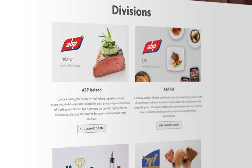 ABP food group image of website by marvellous design agency leeds.