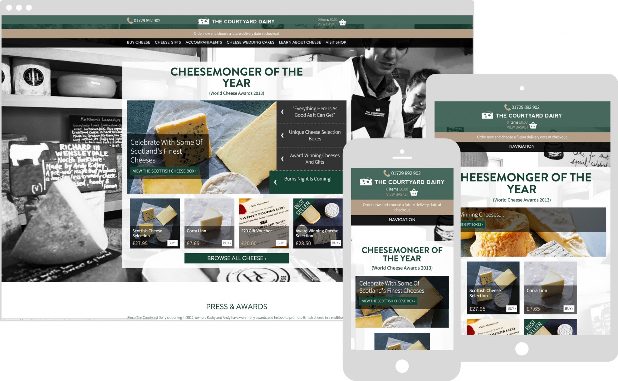 The courtyard Dairy Website on multiple devices