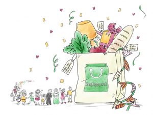 Main banner illustration for Shopappy - big shopping bag